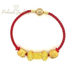 24k Lightweight Charms on GP Red Clasp Cord Bracelet